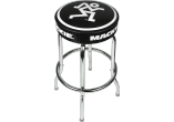 Mackie black bar stool with white logo.